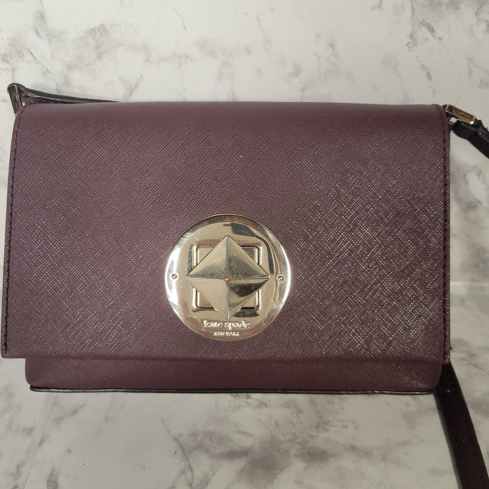 Kate Spade Newbury Lane Sally Turn Lock Crossbody Purse Saffiano Leather Plum